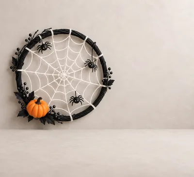 Halloween Wreath With Pumpkin And Spiders