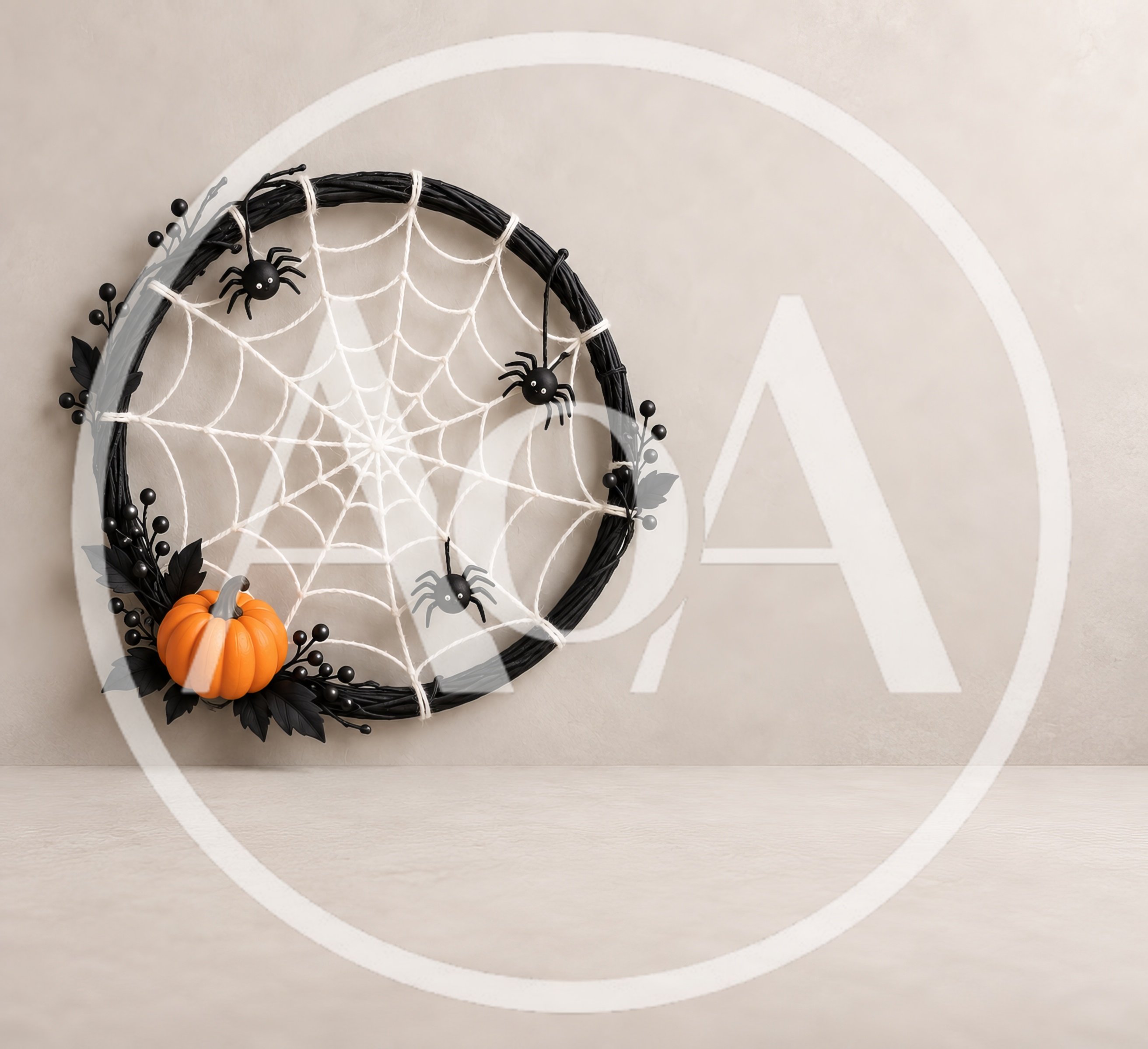 Halloween Wreath With Pumpkin And Spiders