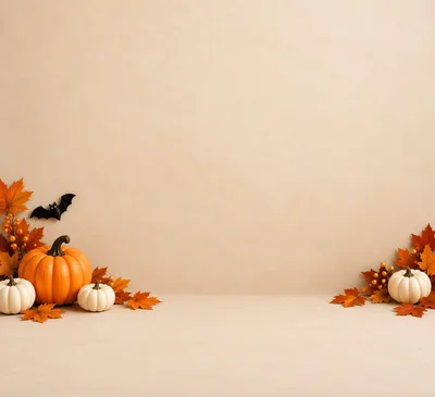 Halloween Still Life With Pumpkins And Autumn Leaves