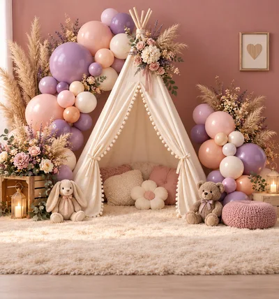 Boho Style Childrens Teepee Play Tent Setup