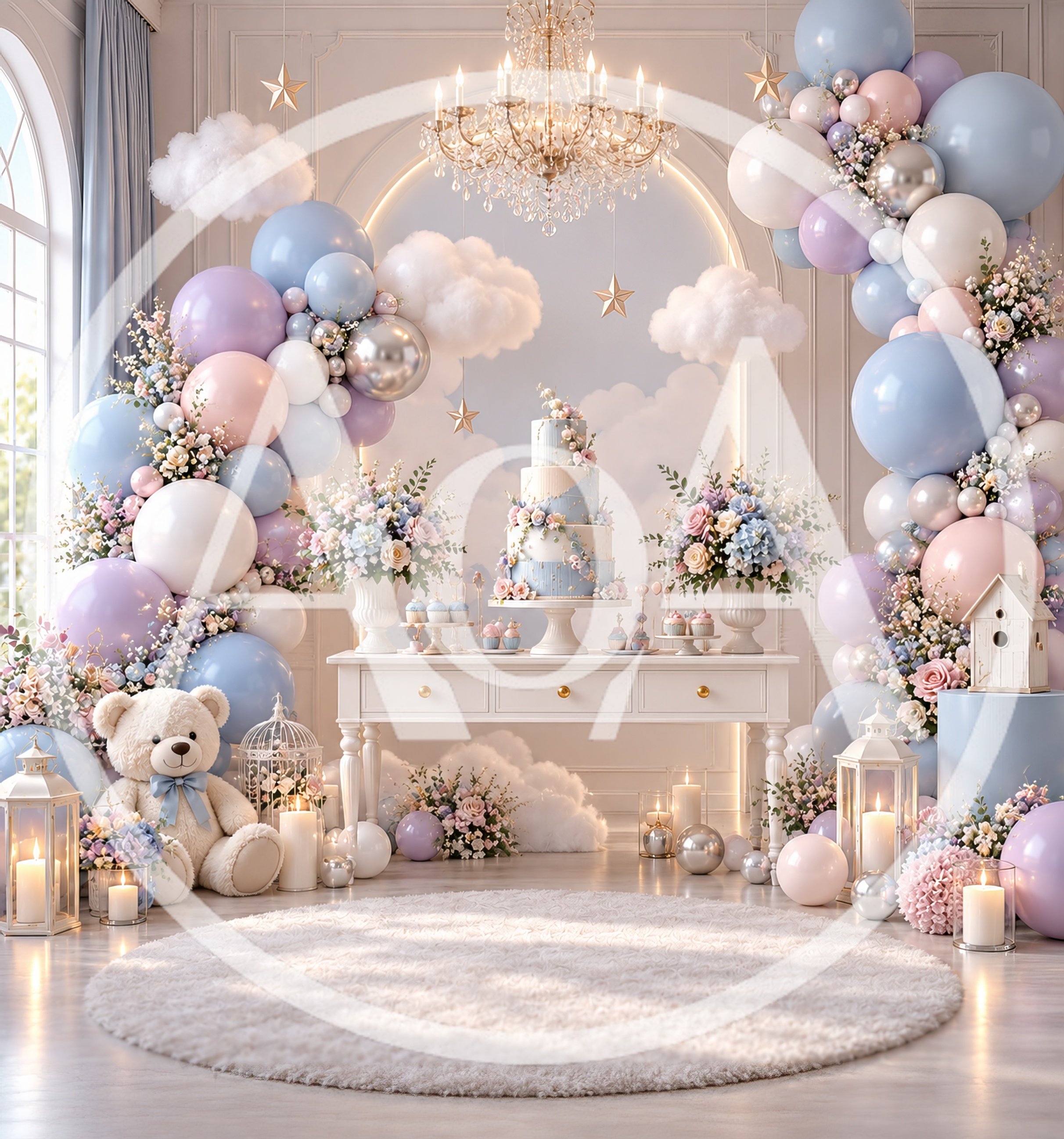 Elegant Baby Shower Decoration With Cake And Teddy Bear
