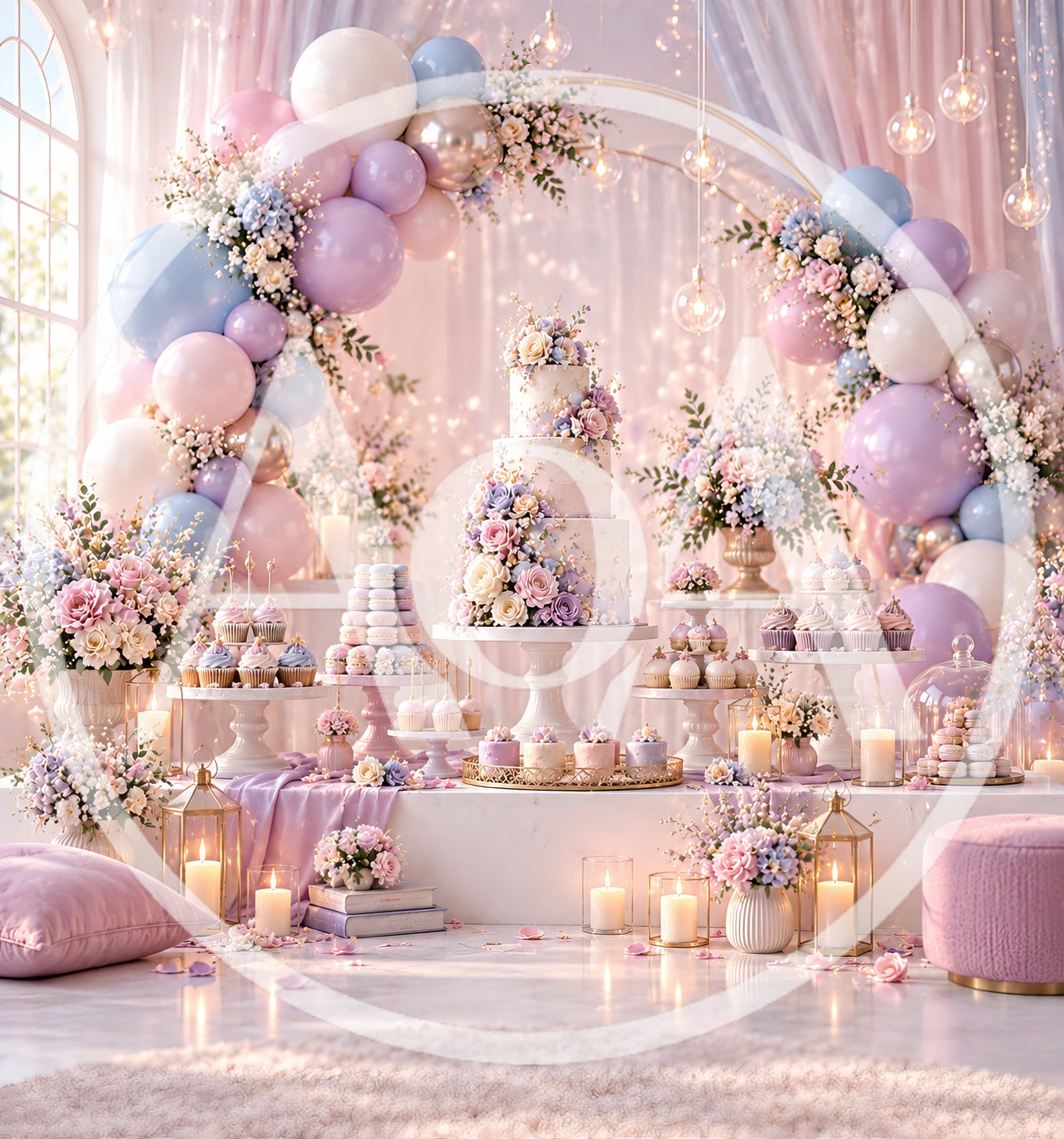Elegant Pastel Dessert Table Display for Celebration