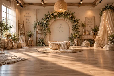 Boho Nursery Studio Set With Wicker Cradle