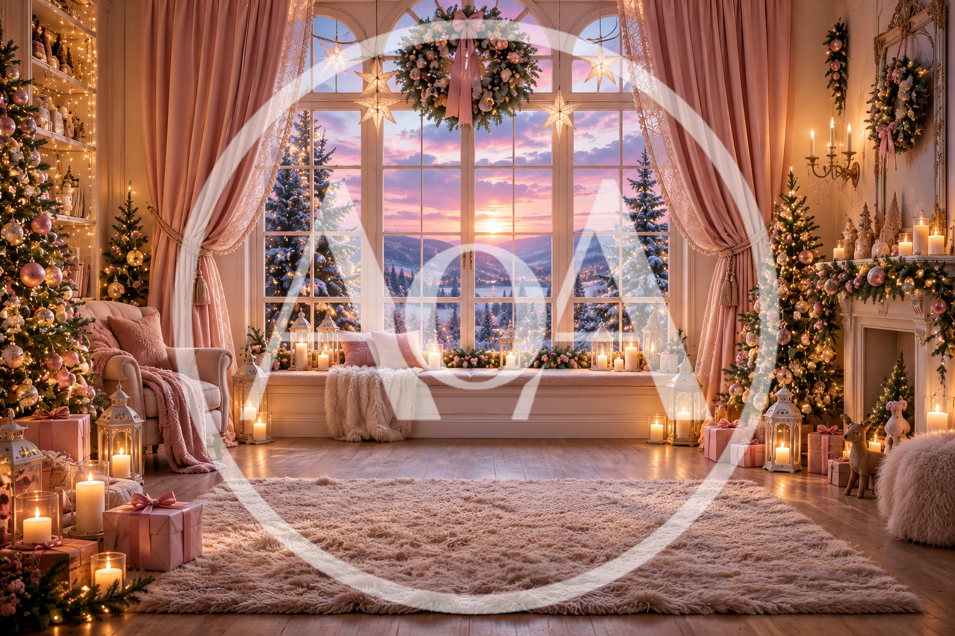 Cozy Christmas Living Room With Sunset Window View