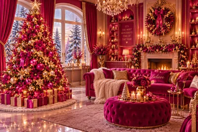 Luxurious Christmas Living Room With Decorated Tree