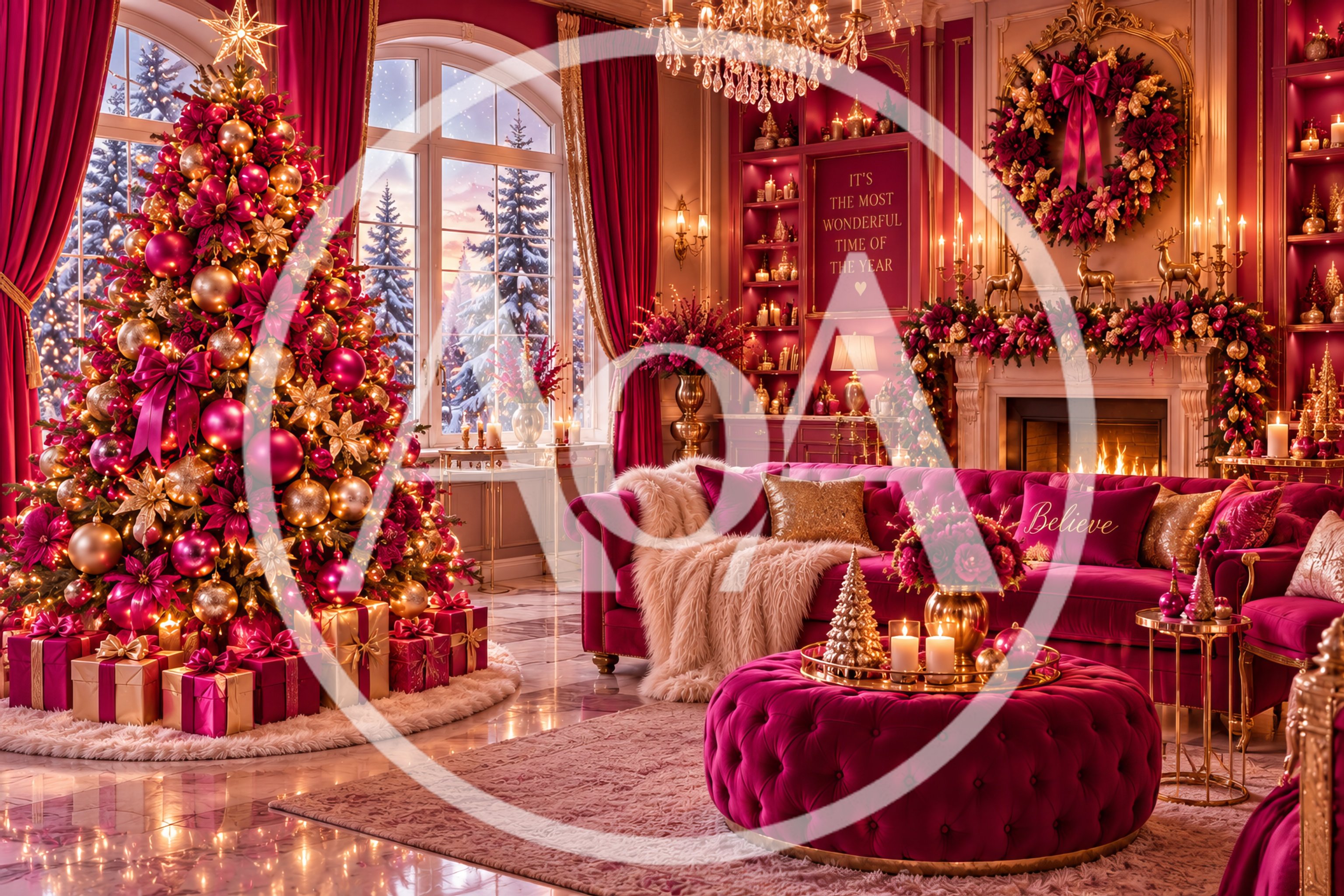 Luxurious Christmas Living Room With Decorated Tree