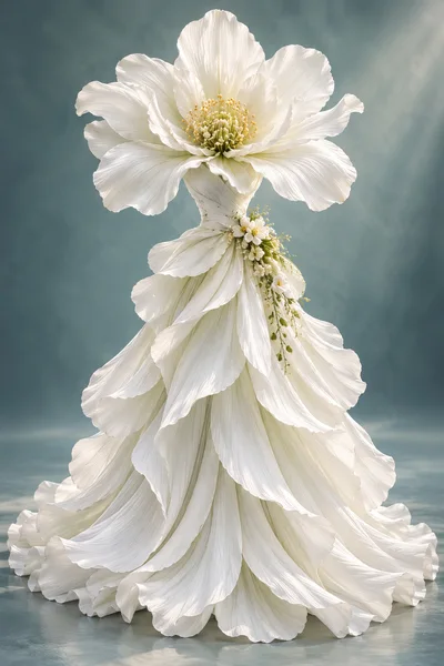 Surreal White Flower Petal Wedding Dress