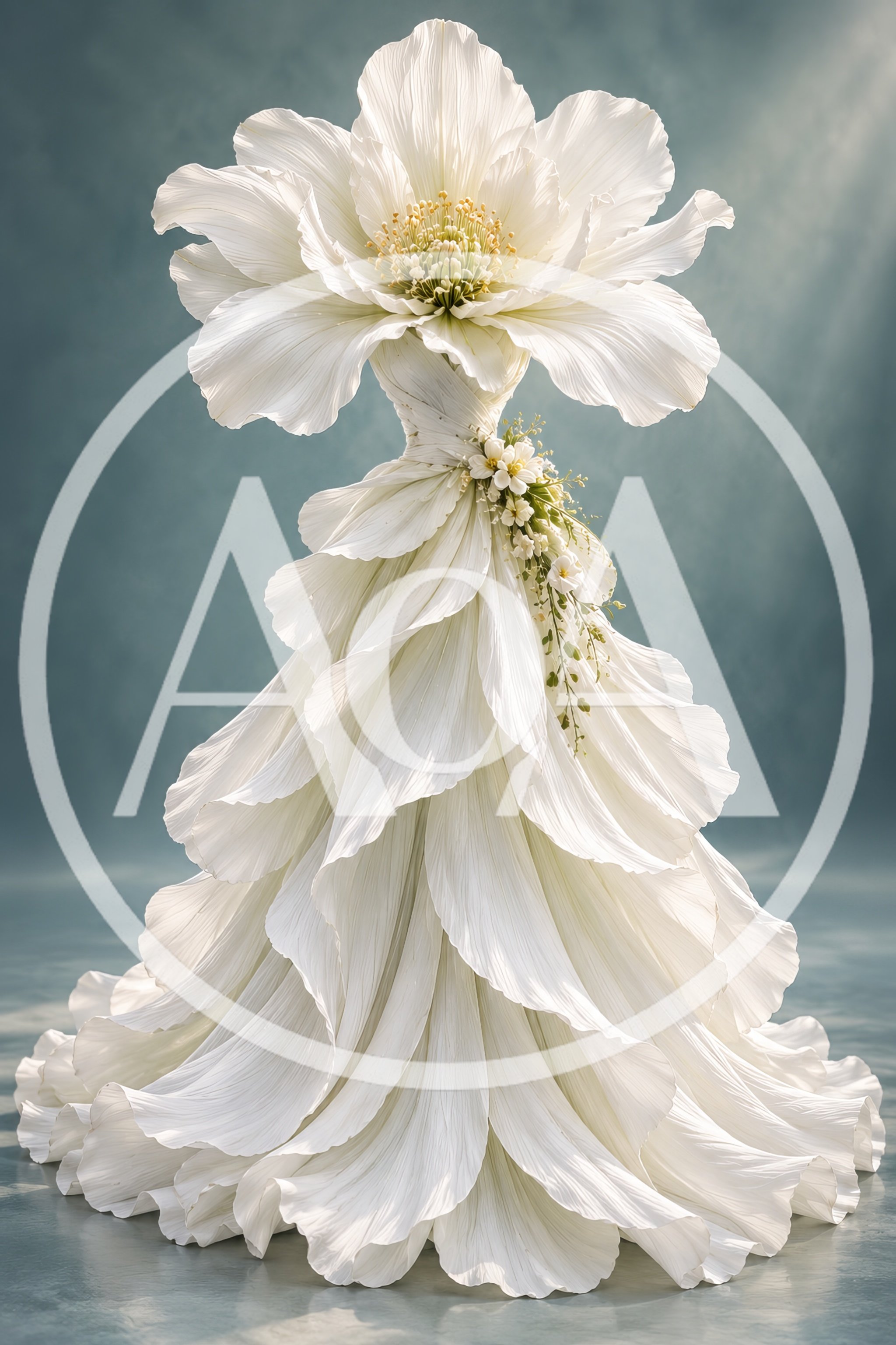 Surreal White Flower Petal Wedding Dress