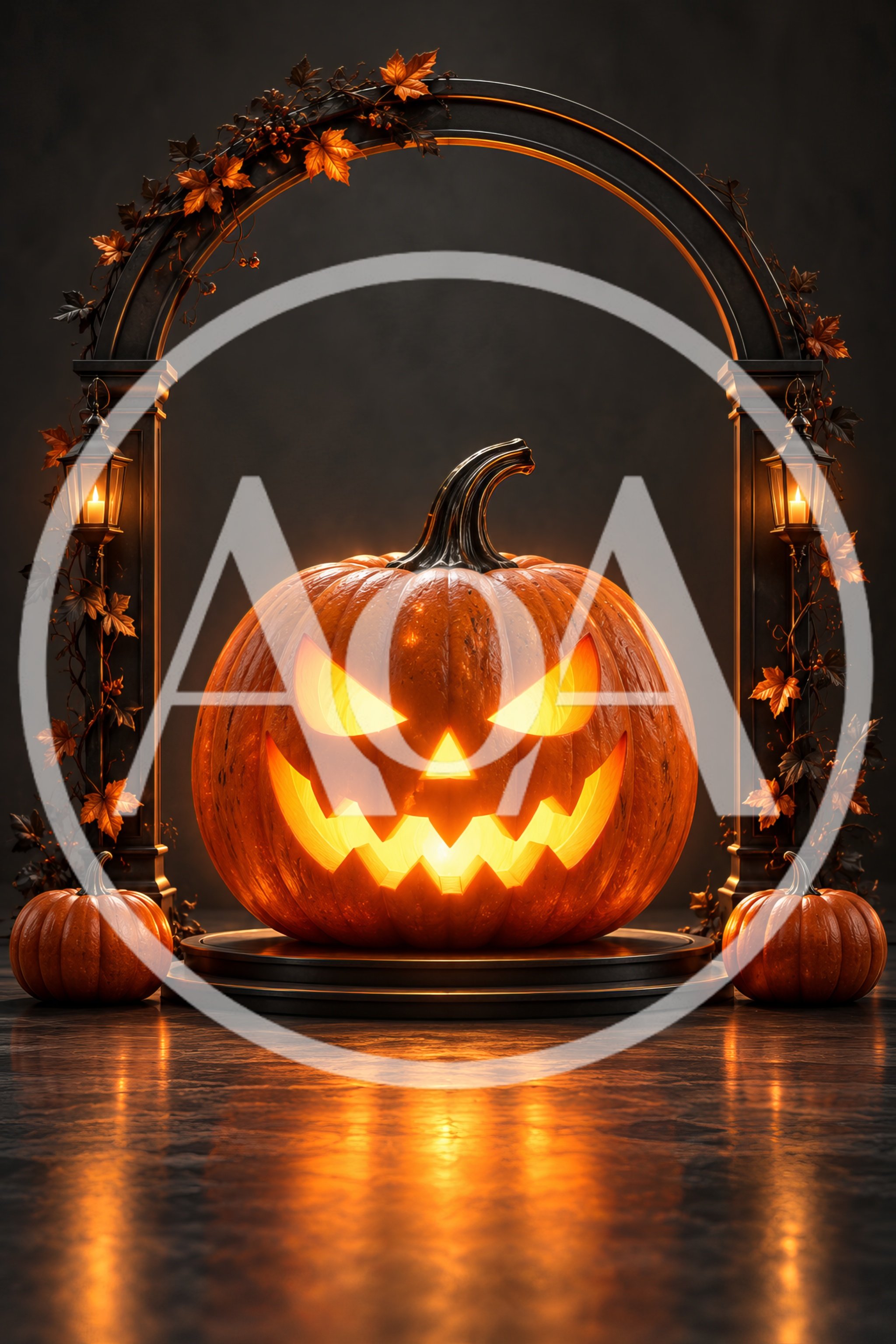 Glowing Jack O Lantern Under Decorative Archway