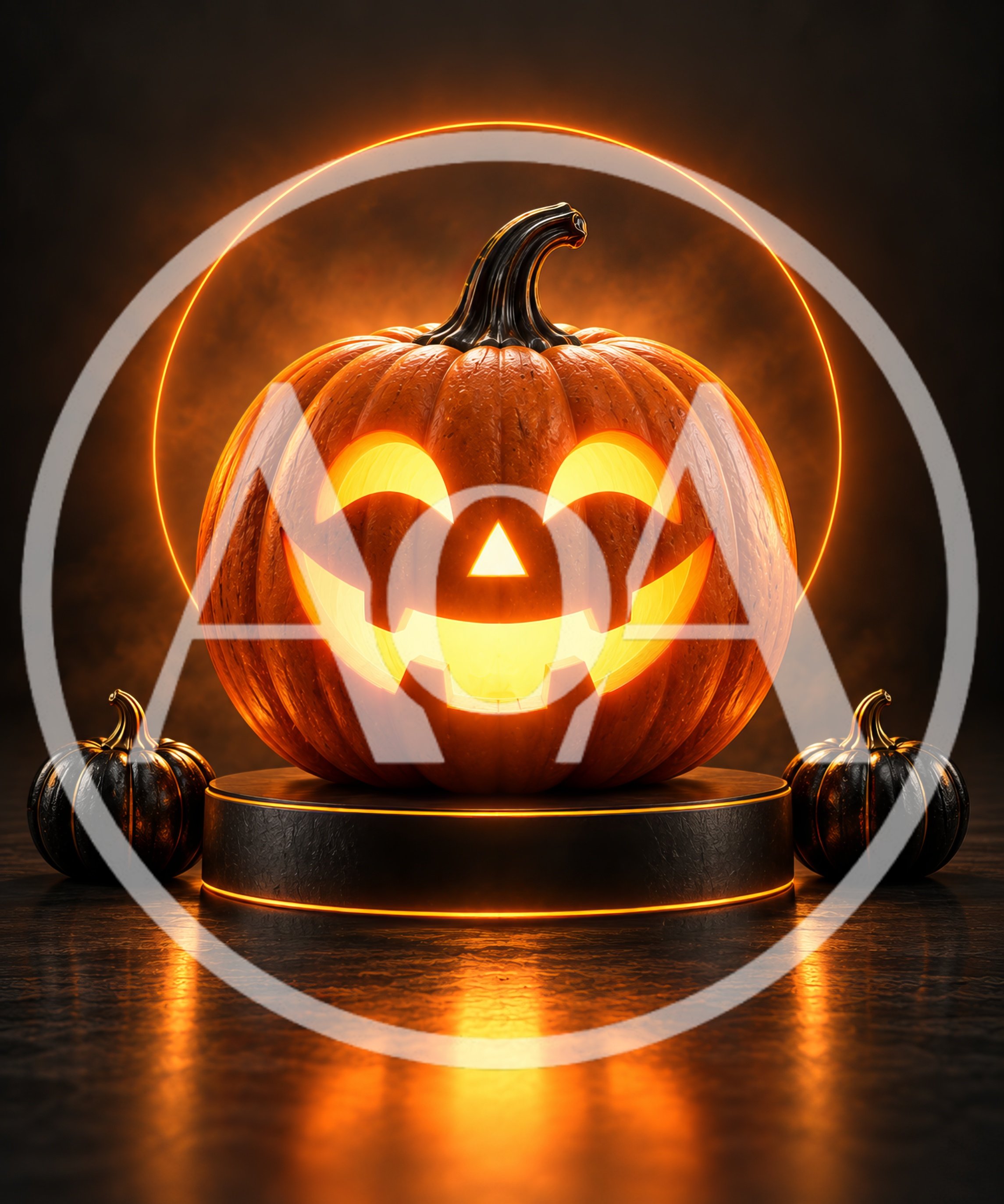 Glowing Jack O Lantern Pumpkin on Display Pedestal