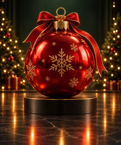 Large Red Christmas Ornament On Display Stand