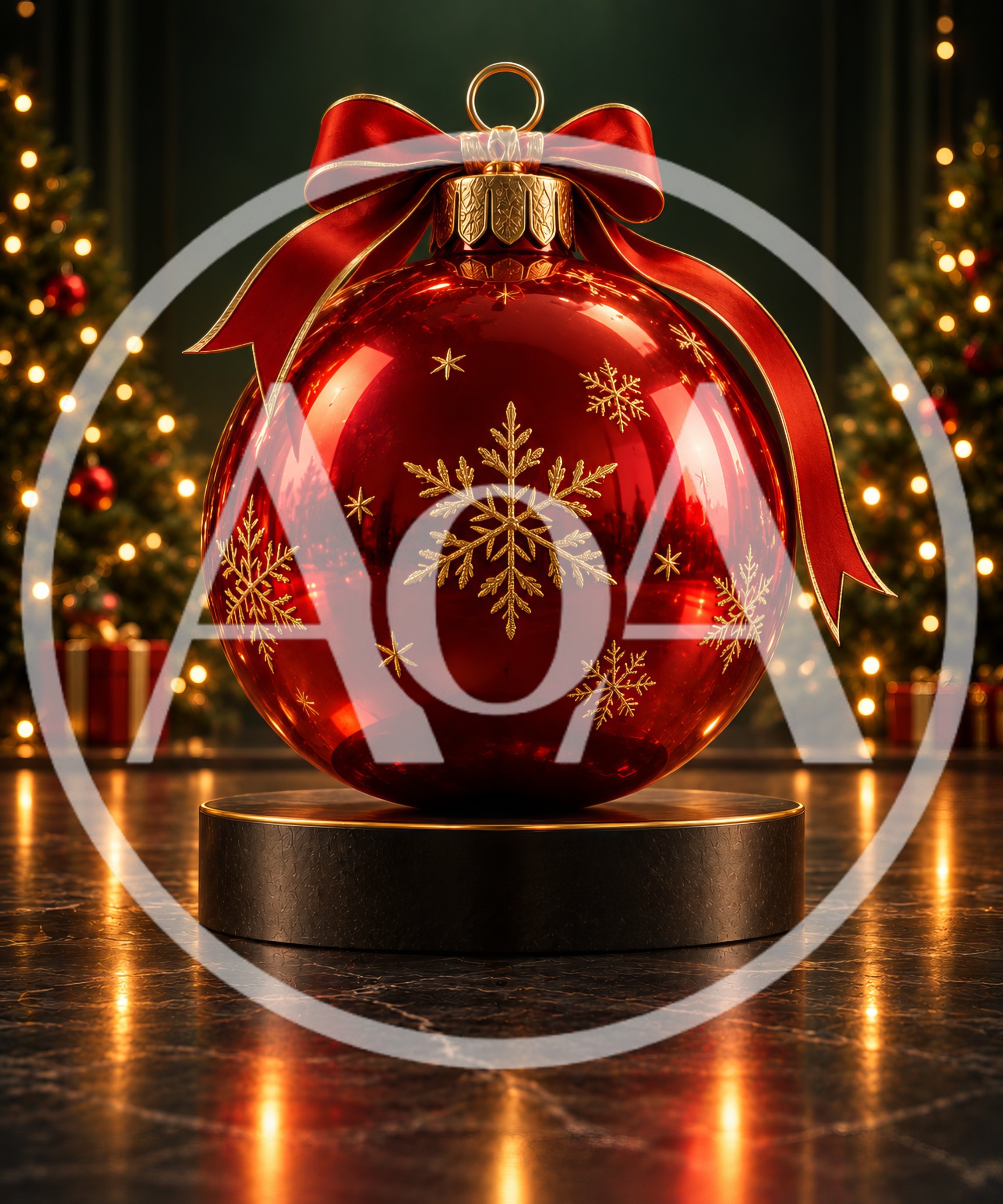 Large Red Christmas Ornament On Display Stand