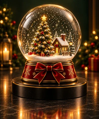 Christmas Snow Globe With Tree And House