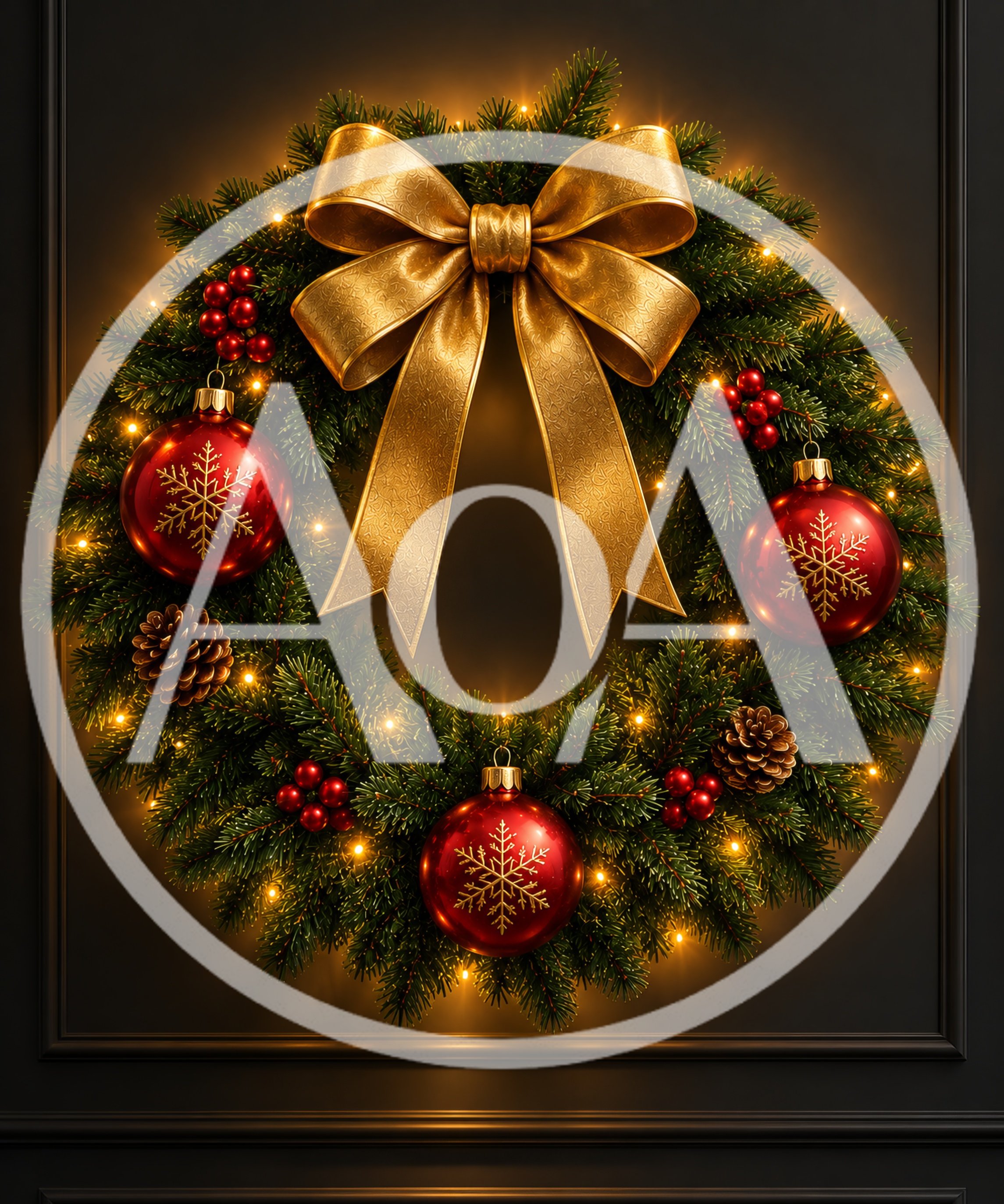 Elegant Christmas Wreath With Gold Bow And Ornaments