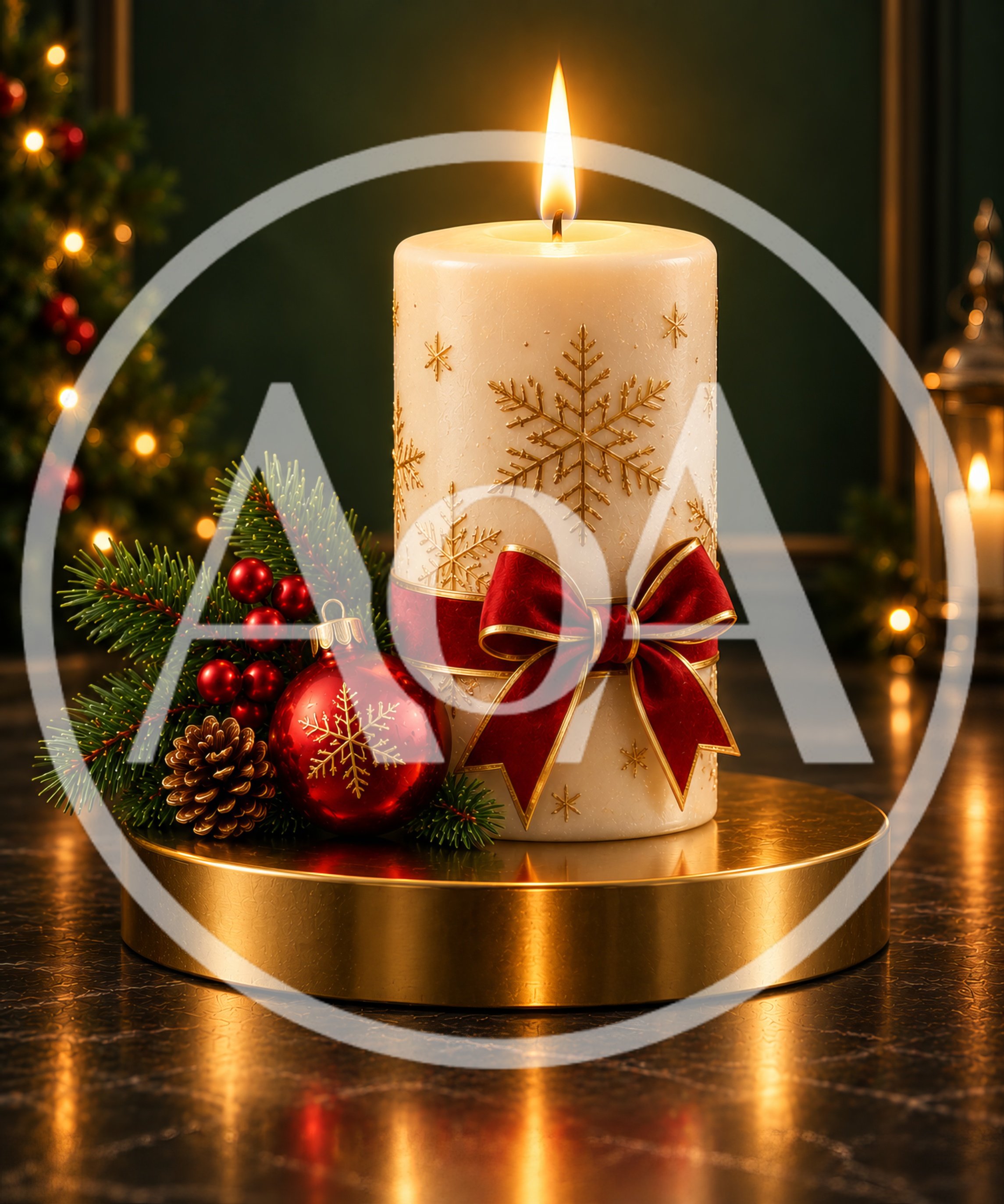 Christmas Candle With Snowflake Decor And Red Bow