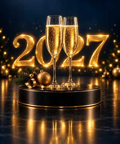 Two Champagne Flutes Celebrating New Year 2027