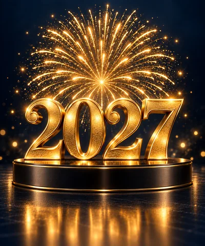 Golden 2027 New Year Celebration With Fireworks
