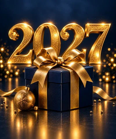 Golden 2027 New Year Gift Box Decoration