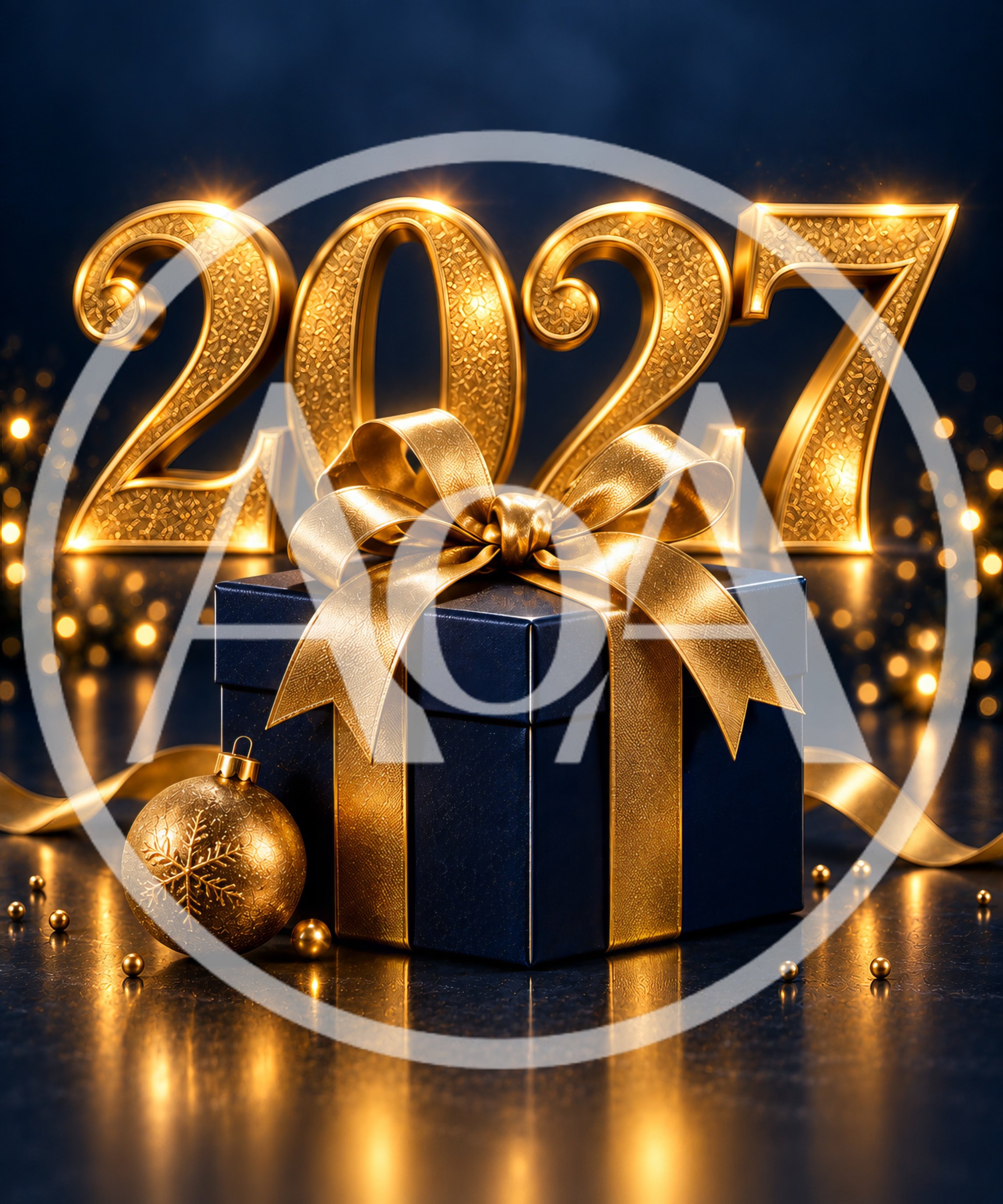Golden 2027 New Year Gift Box Decoration