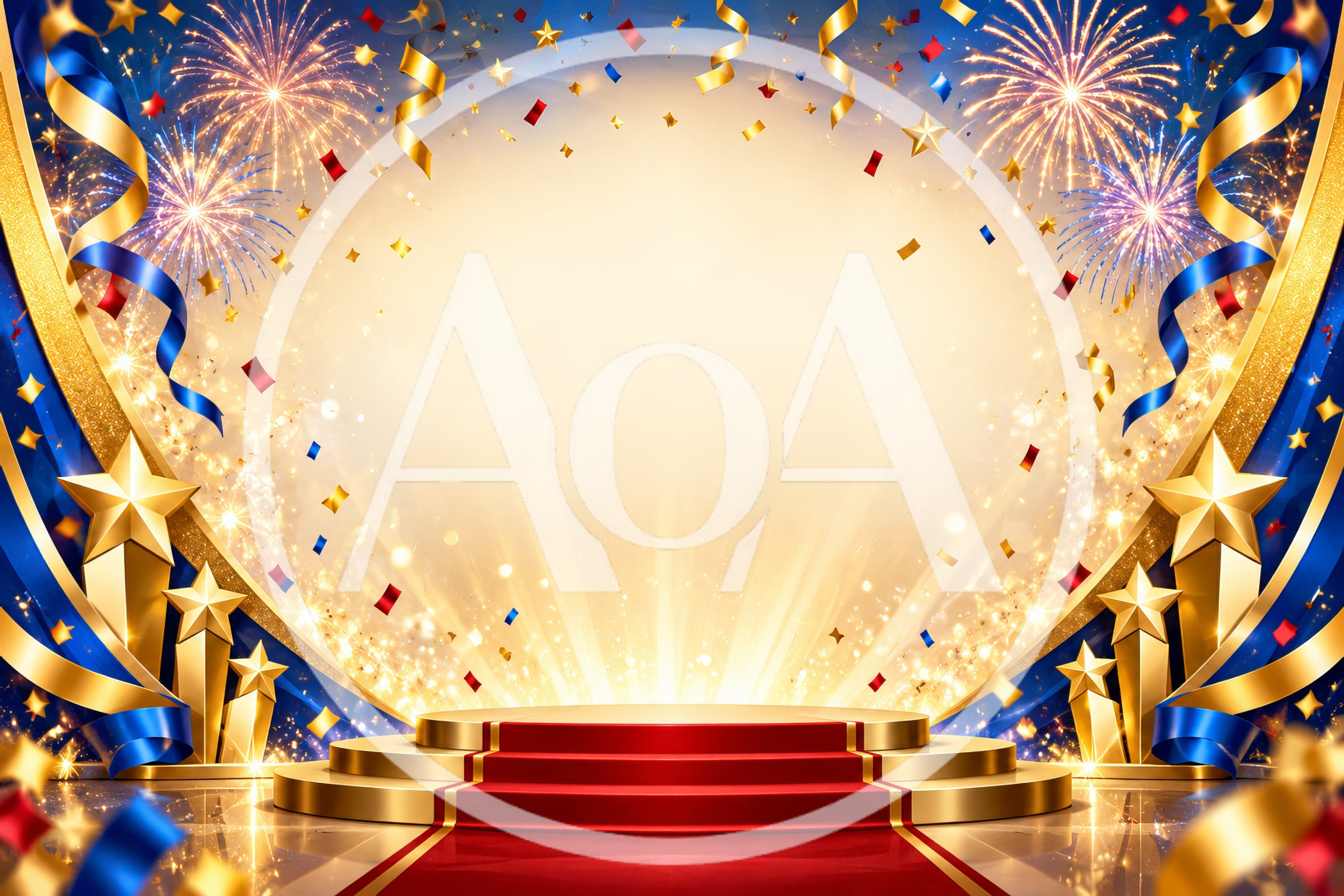 Red Carpet Award Stage With Fireworks And Gold Stars