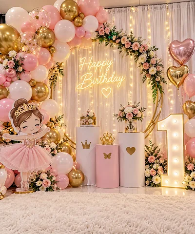 First Birthday Party Decoration With Ballerina Theme