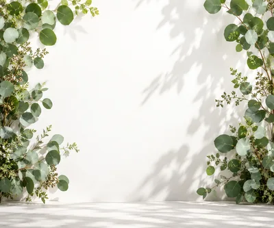 Minimalist Product Display Background With Eucalyptus Branches