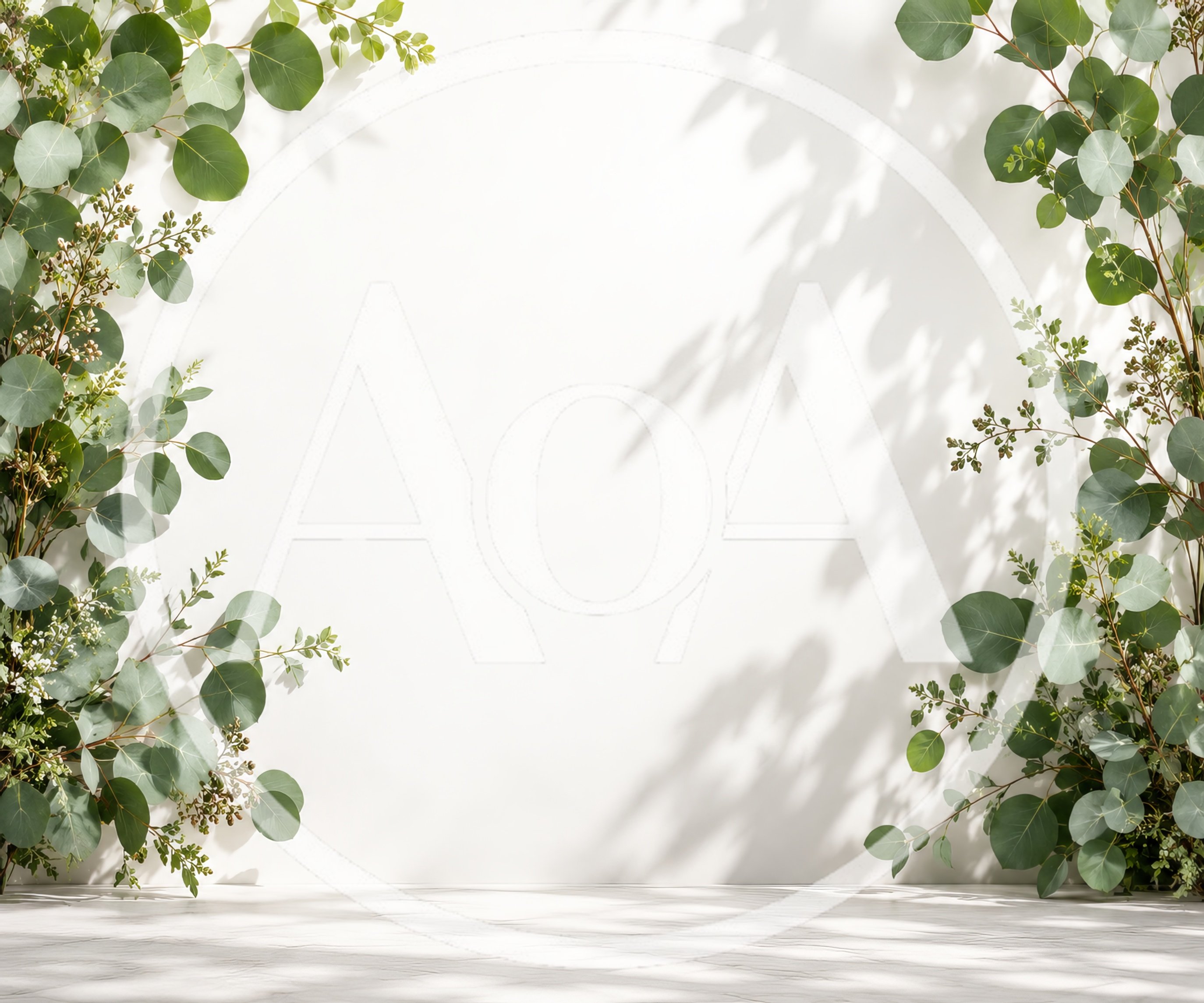 Minimalist Product Display Background With Eucalyptus Branches