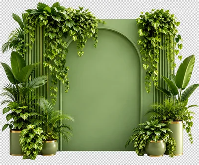 Green Archway Backdrop With Potted Tropical Plants