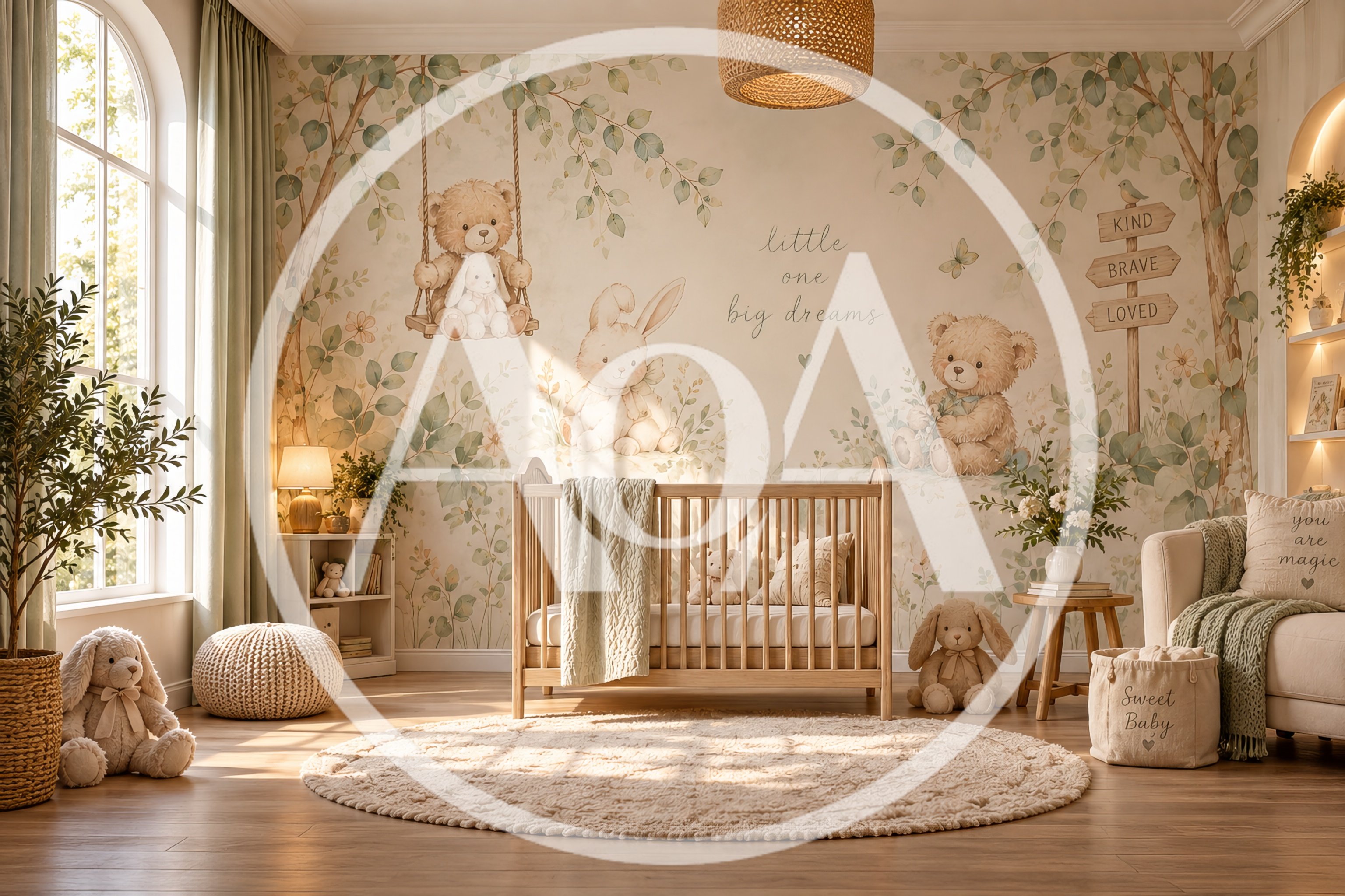 Cozy Nursery Room With Watercolor Animal Wall Mural