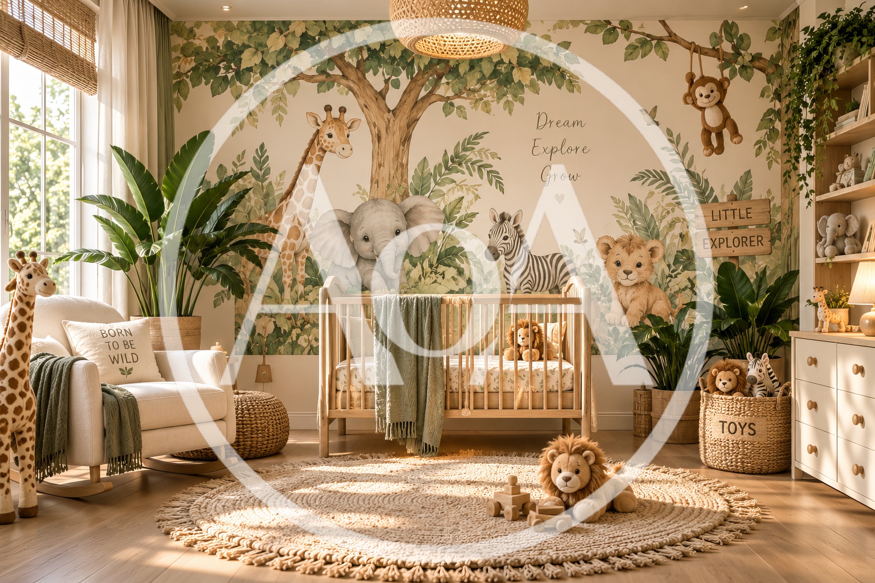 Cozy Safari Themed Nursery With Crib And Animal Decor