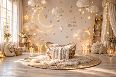 Boho Nursery Room With Moon And Stars Decor