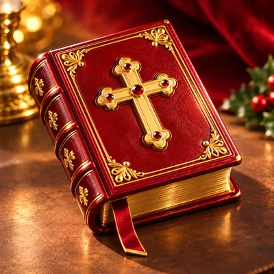 Ornate Red Leather Bible With Gold Cross
