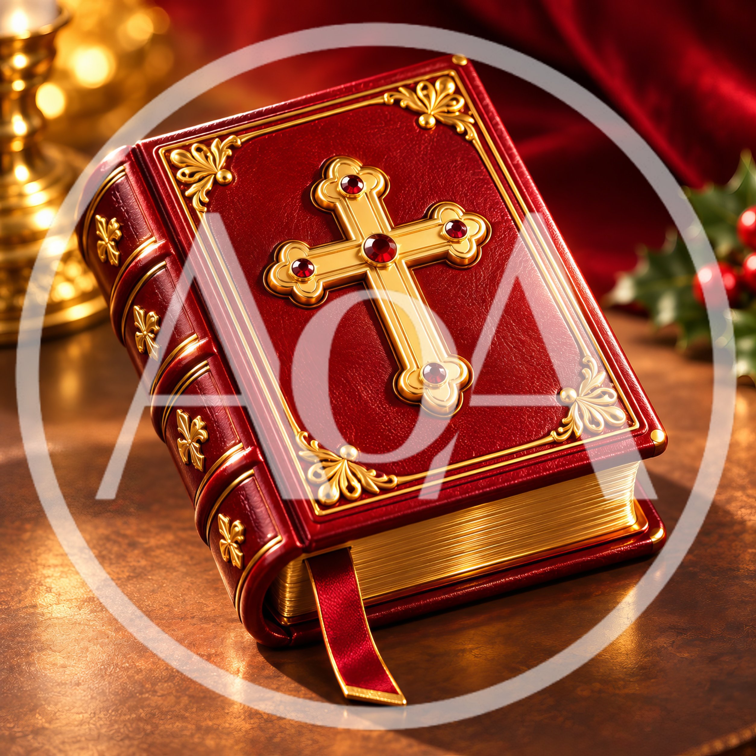 Ornate Red Leather Bible With Gold Cross