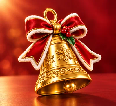 Golden Christmas Bell With Red Velvet Bow