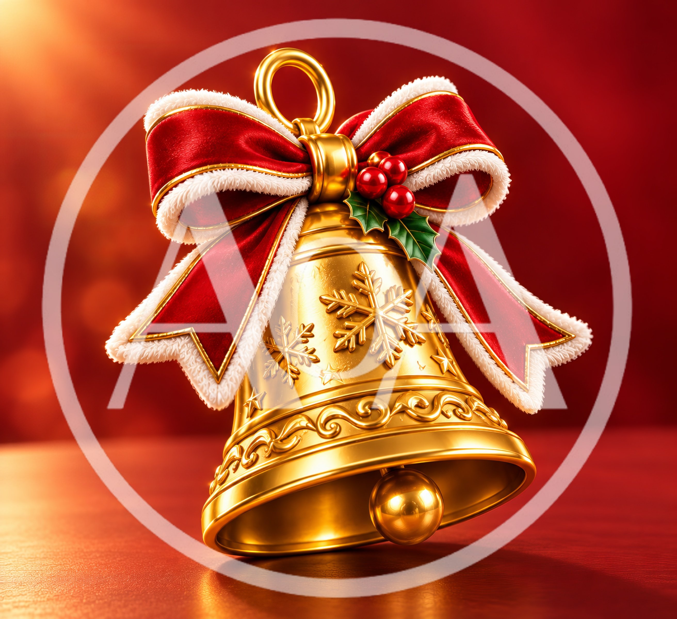 Golden Christmas Bell With Red Velvet Bow