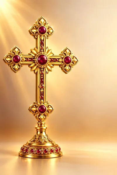 Ornate Golden Cross With Red Gemstones