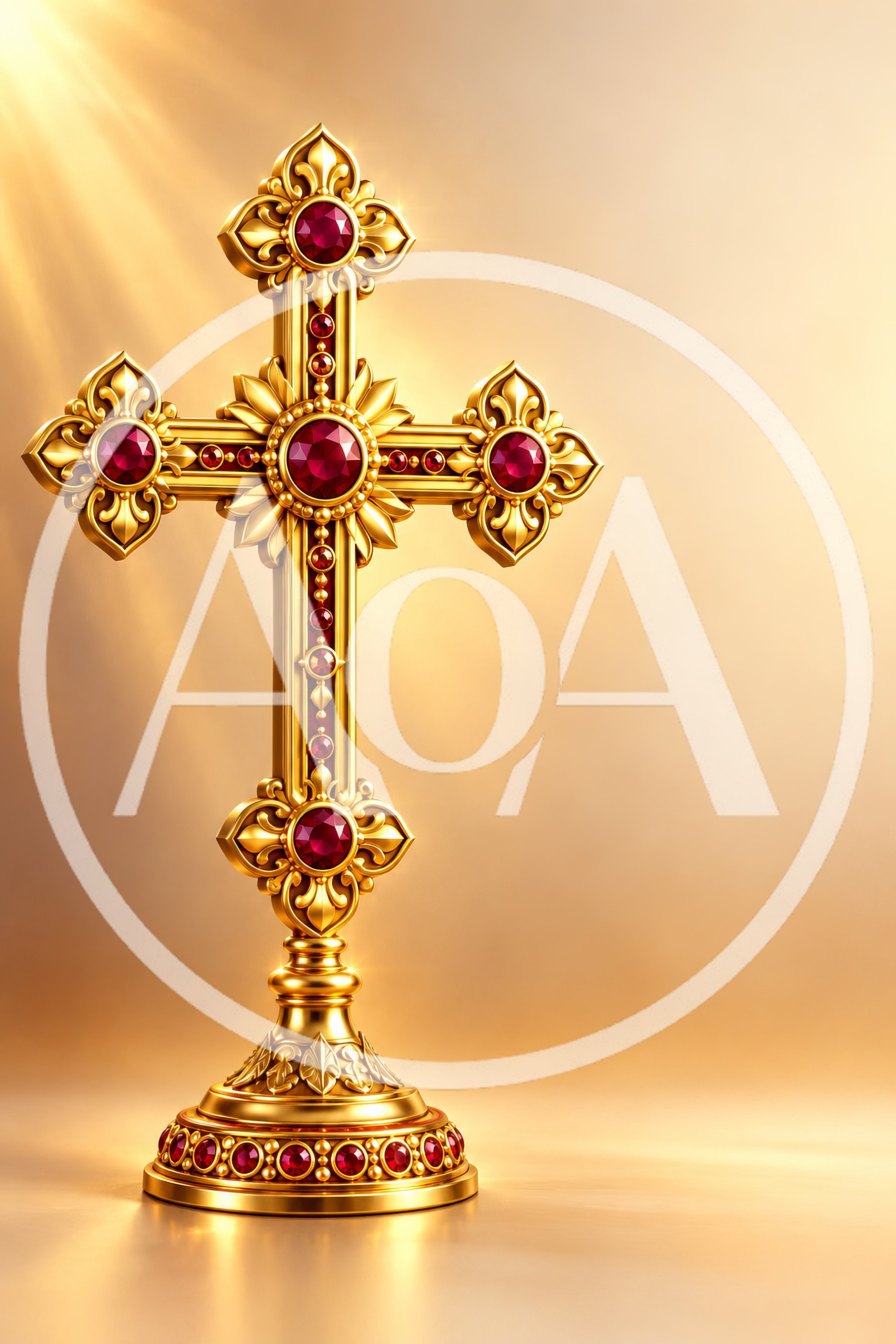 Ornate Golden Cross With Red Gemstones