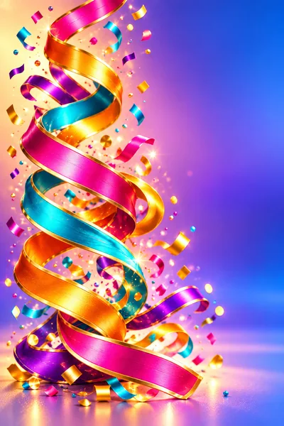 Festive Colorful Ribbons and Confetti Celebration Background