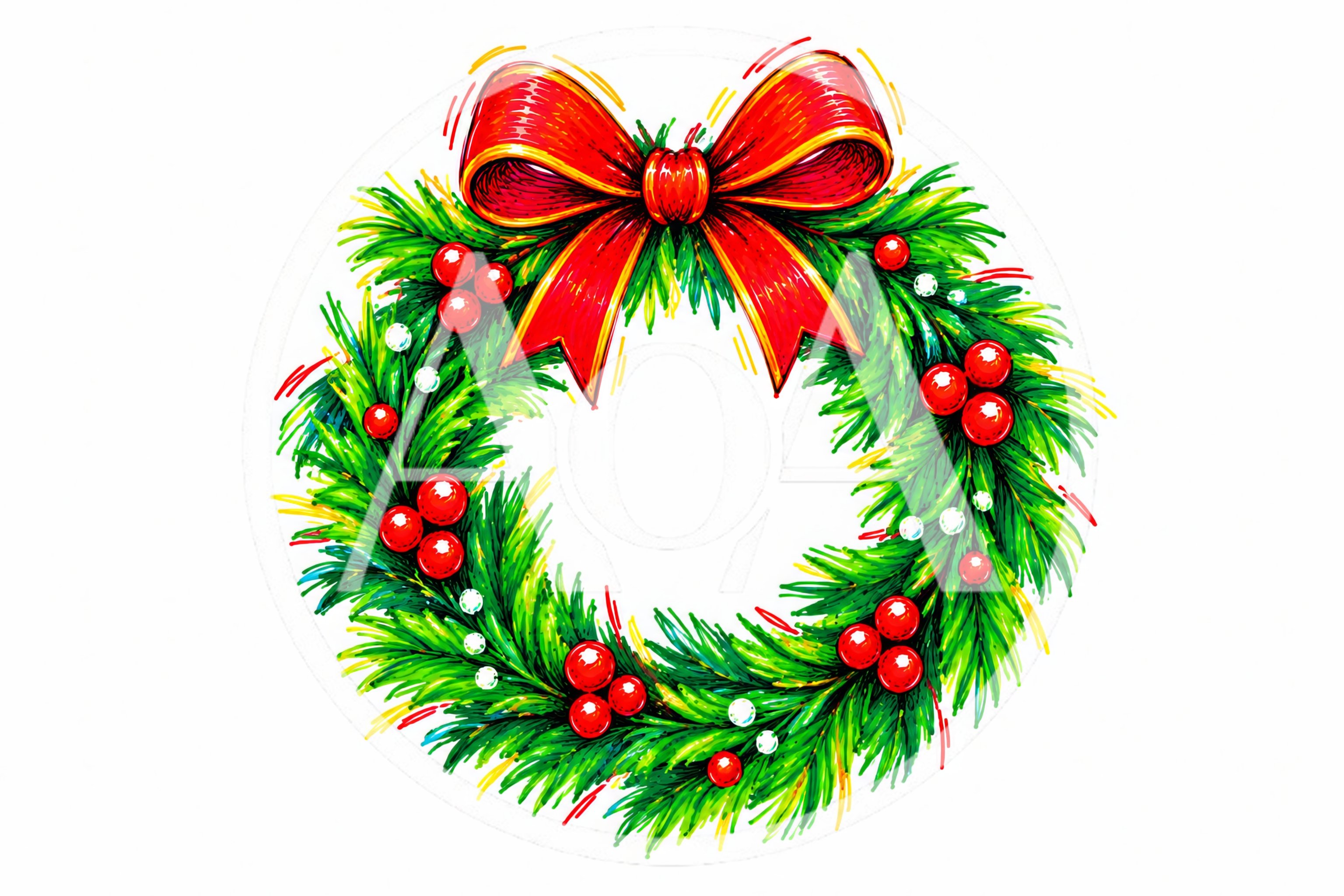 Hand Drawn Christmas Wreath With Red Bow