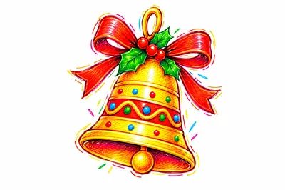 Festive Golden Christmas Bell With Red Ribbon Illustration