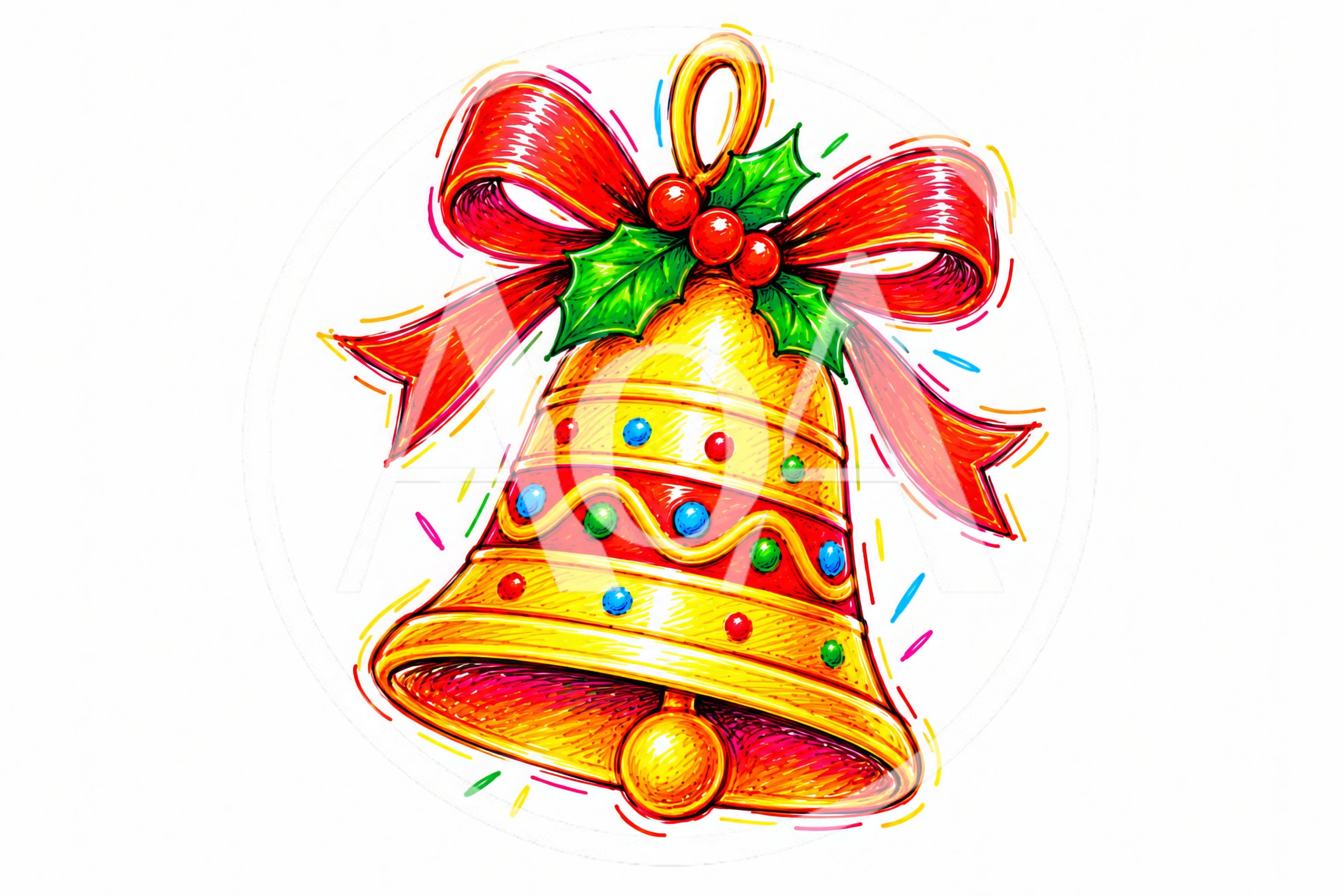 Festive Golden Christmas Bell With Red Ribbon Illustration