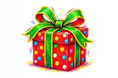 Hand Drawn Illustration Of A Polka Dot Gift Box
