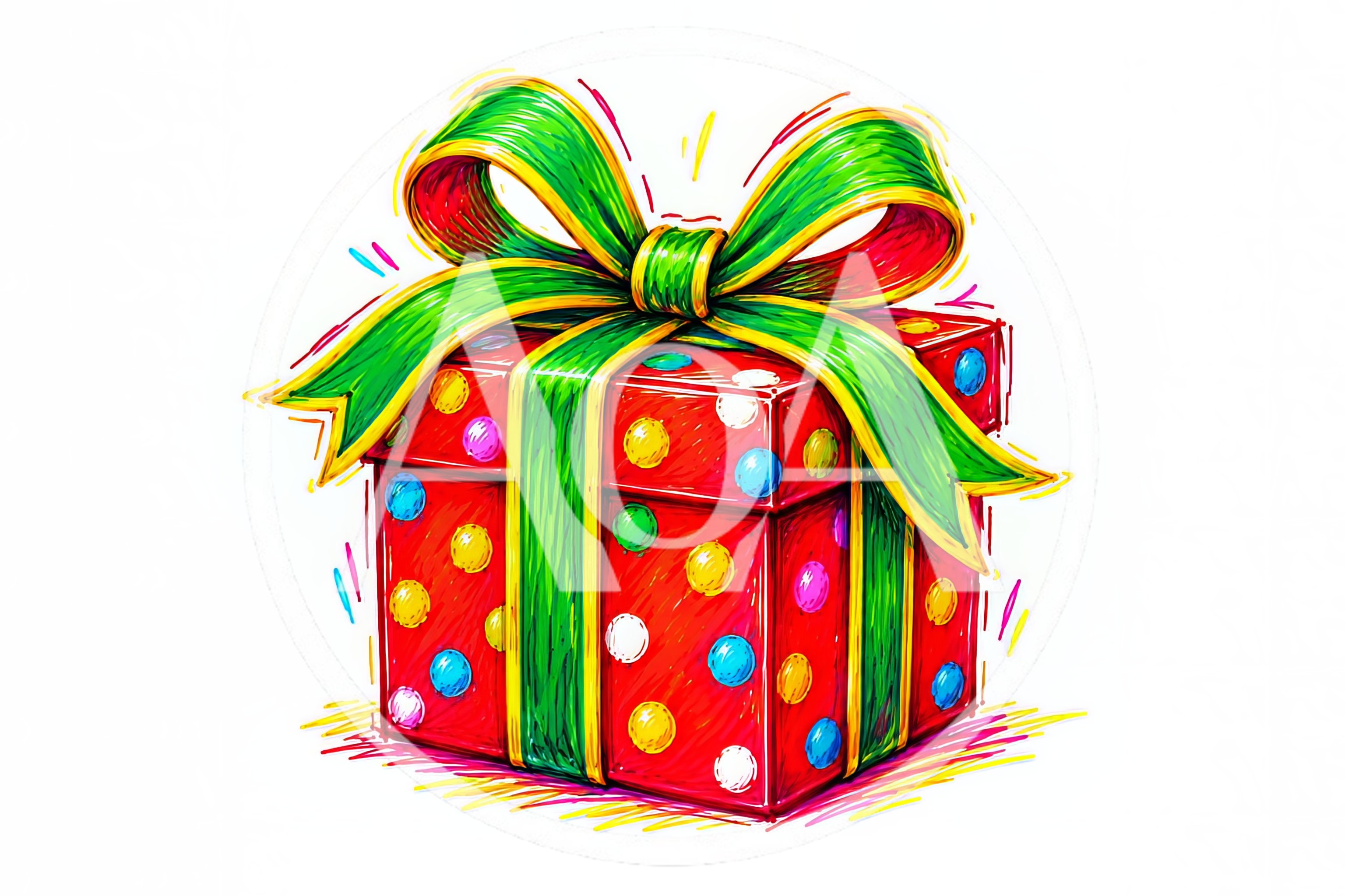 Hand Drawn Illustration Of A Polka Dot Gift Box