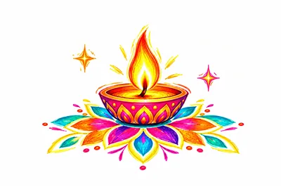 Colorful Hand Drawn Diya Lamp Illustration