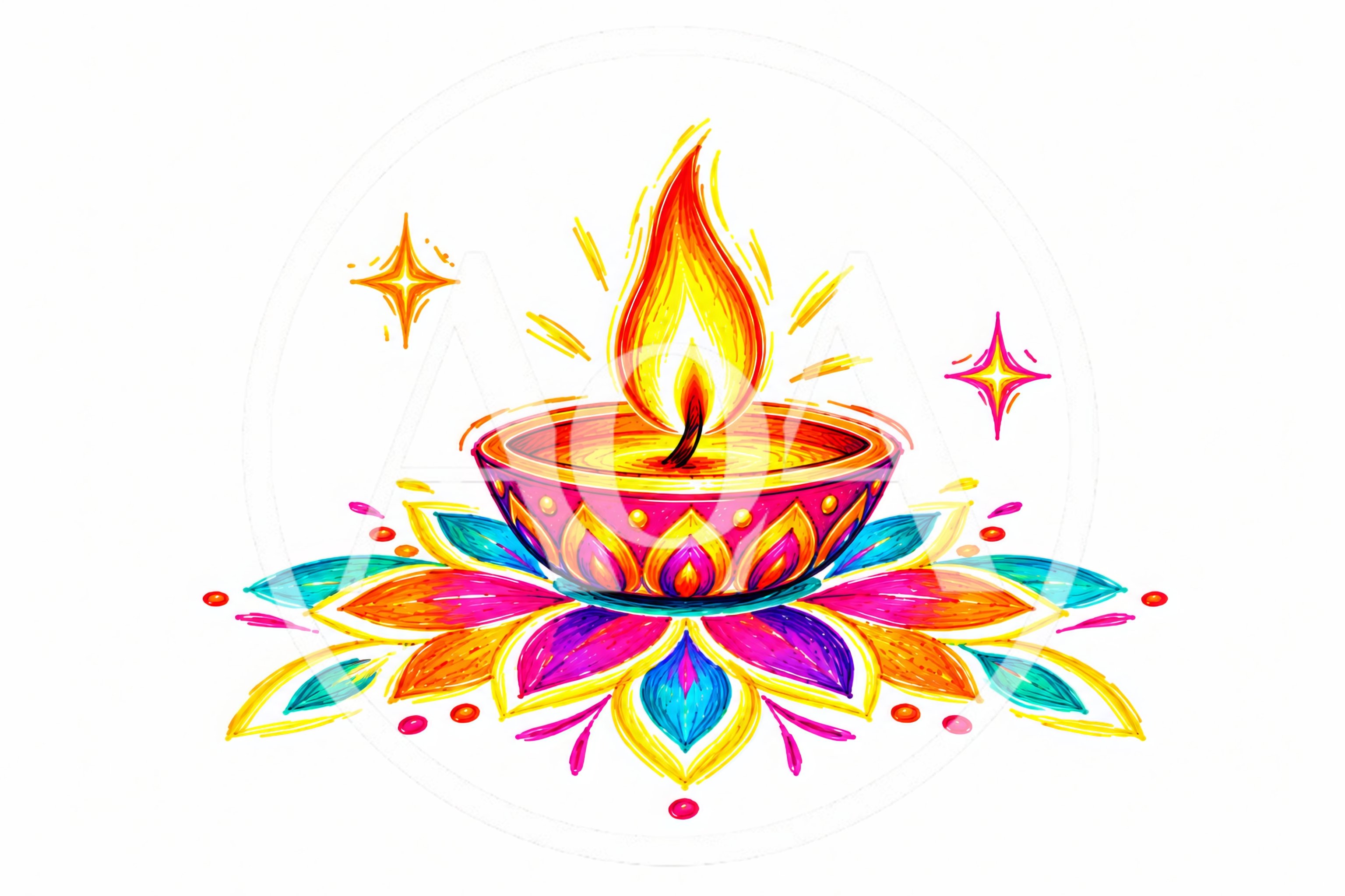 Colorful Hand Drawn Diya Lamp Illustration