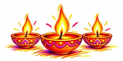 Three Decorative Diya Oil Lamps For Diwali Celebration