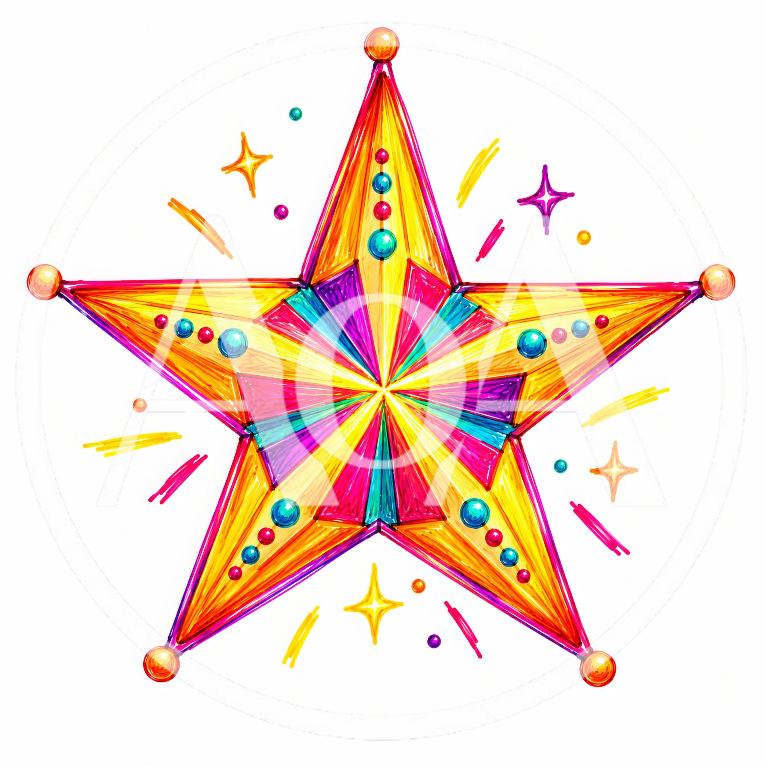 Colorful Hand Drawn Decorative Star Illustration