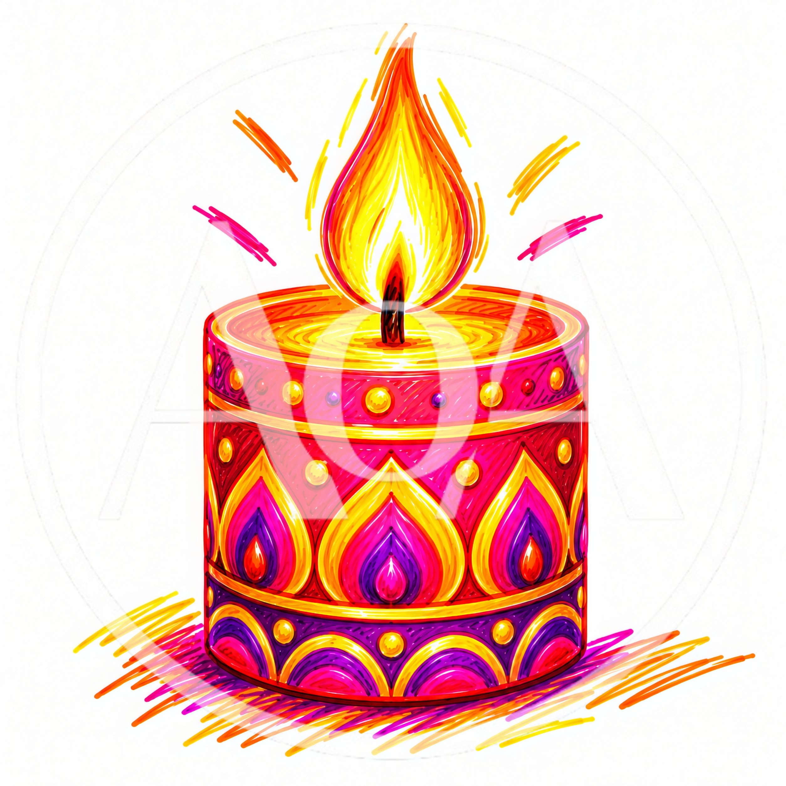 Decorative Diya Candle Illustration for Diwali Festival