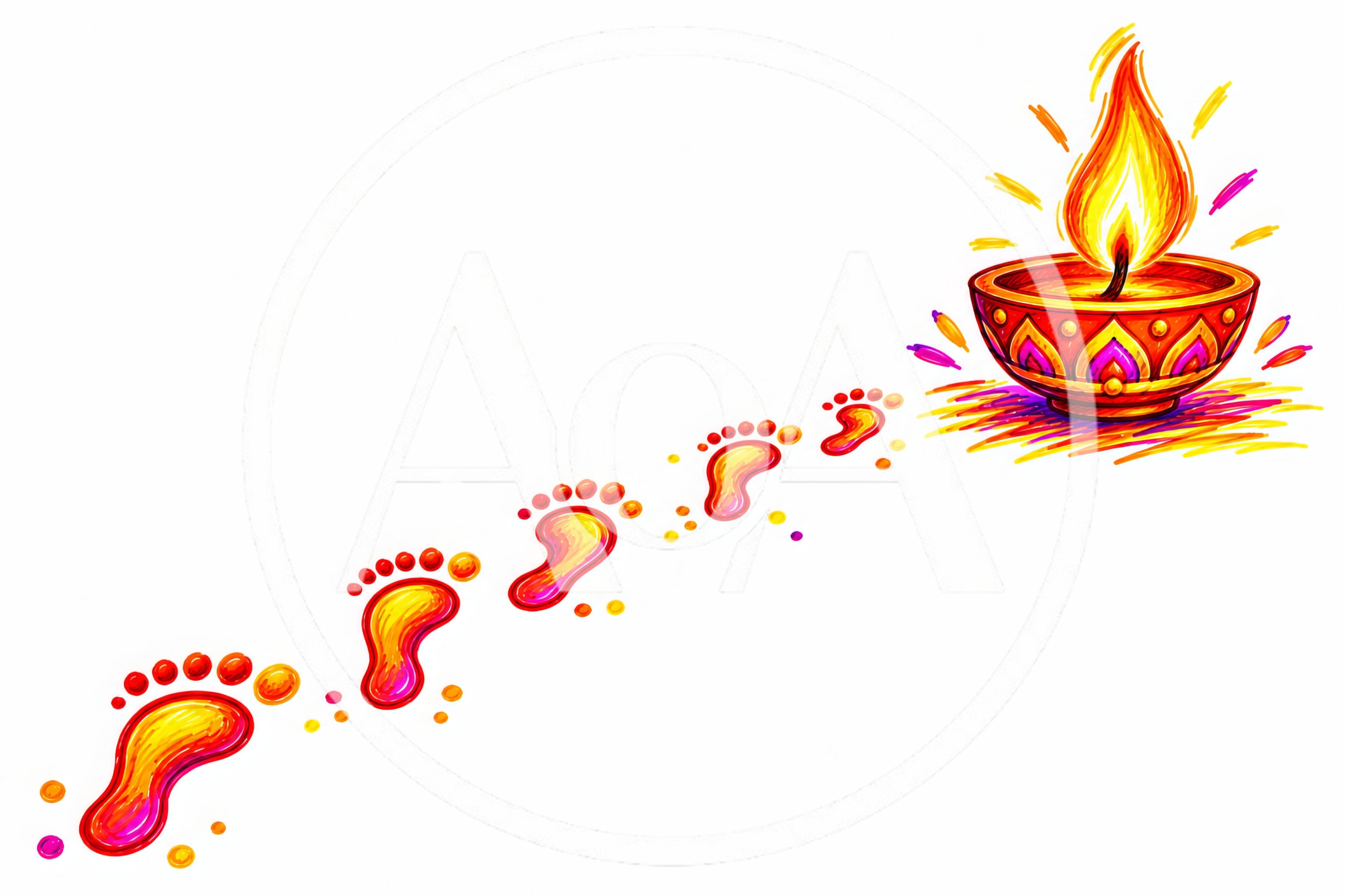 Diwali Festival Illustration With Footprints And Lit Diya