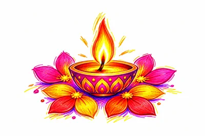 Diwali Diya Oil Lamp With Colorful Floral Decorations